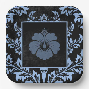 Elegant blue damask Christmas custom Paper Plates