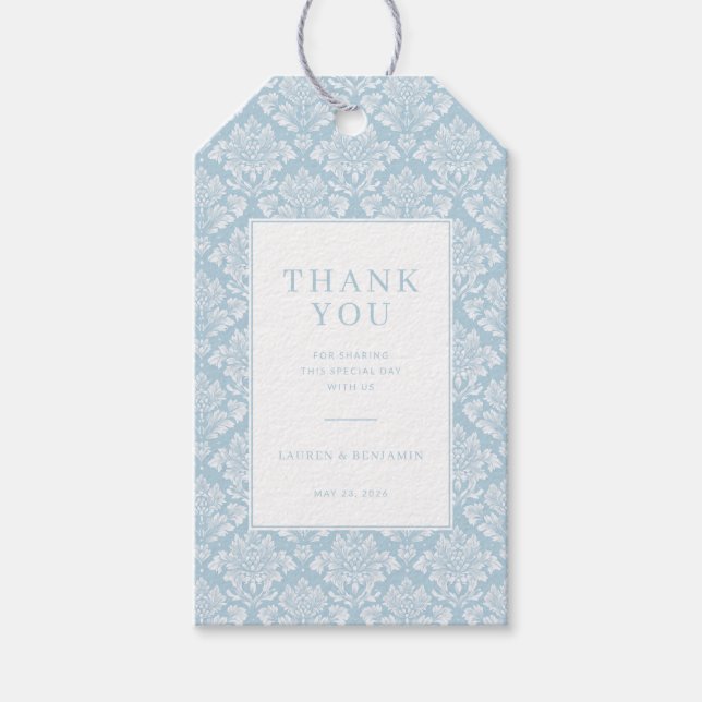 Elegant Blue Damask Gratitude Gift Tags (Front)