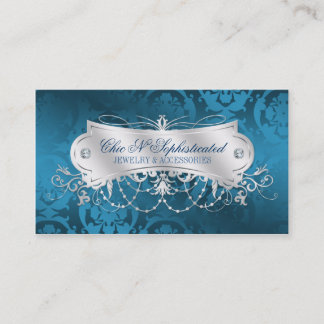 Elegant Blue Damask Swirl Business Card