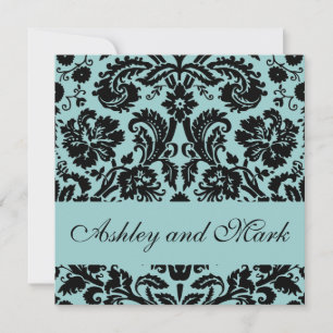 Elegant Blue  Damask Wedding Invitation