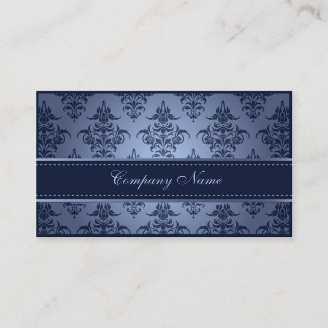 Elegant Blue Damask Wedding Planner Business Card (Front)