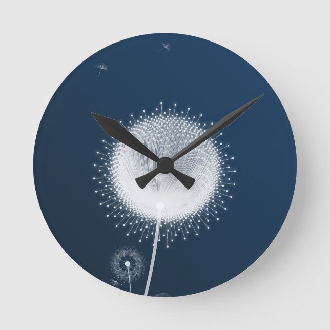 Elegant Blue Dandelion Wall Clock (Front)