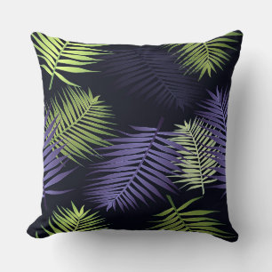 Elegant Blue Dark Palm Leaves  Cushion