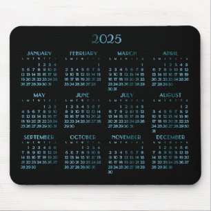 Elegant Blue Deco Yearly Calendar 2025 Mouse Pad