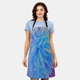 Elegant Blue Decorative Dahlia Flower Apron