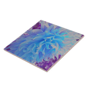 Elegant Blue Decorative Dahlia Flower Ceramic Tile