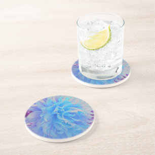 Elegant Blue Decorative Dahlia Flower Coaster
