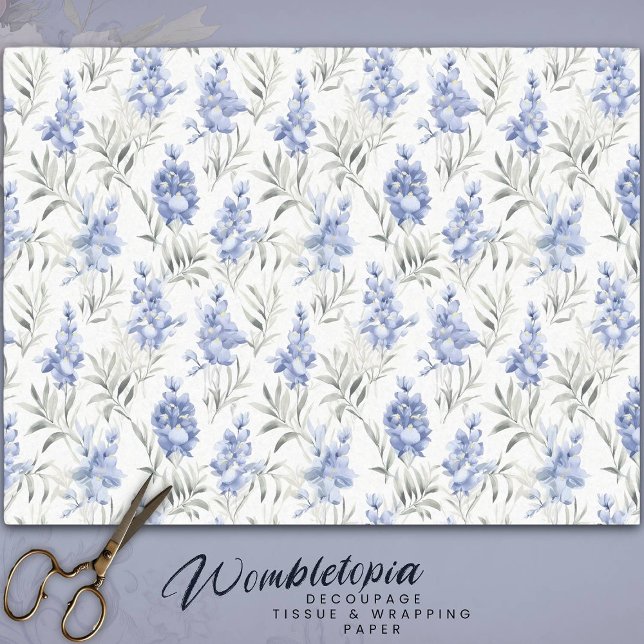 Elegant Blue Delphinium Floral  Tissue Paper (Creator Uploaded)