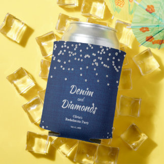 Elegant Blue Denim and Diamonds Bachelorette Party Can Cooler