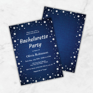 Elegant Blue Denim and Diamonds Bachelorette Party Invitation