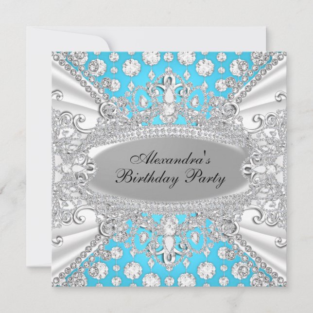 Elegant Blue Diamond Jewel Birthday Party Invite (Front)