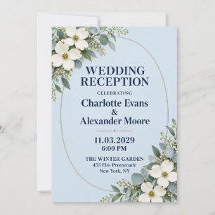 Elegant Blue Dogwood Botanical Wedding Reception I Invitation
