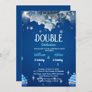 Elegant Blue Double Celebration Birthday Invitation