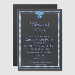 Elegant Blue Double Framed Men's Graduation Magnetic Invitation