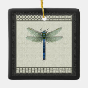 Elegant Blue Dragonfly Ceramic Ornament