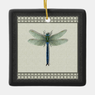 Elegant Blue Dragonfly Ceramic Ornament