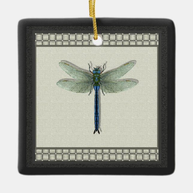 Elegant Blue Dragonfly Ceramic Ornament (Front)