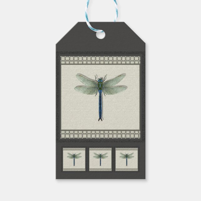 Elegant Blue Dragonfly Gift Tags (Front)