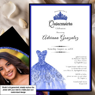 Elegant blue dress 15th birthday Quinceanera Invitation