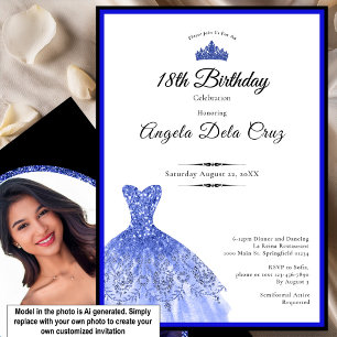 Elegant blue dress 18th birthday debut invitation