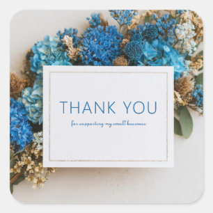 Elegant Blue Dried Floral Gold Frame Rustic Square Sticker