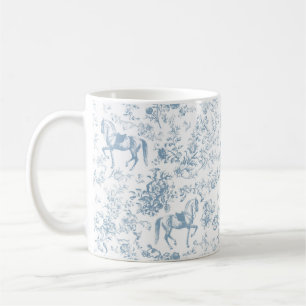 Elegant Blue Equestrian Floral Toile  Coffee Mug