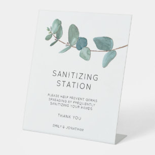 Elegant Blue Eucalyptus Hand Sanitizer Station Ped Pedestal Sign