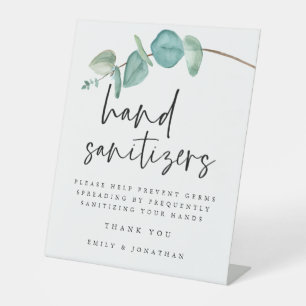 Elegant Blue Eucalyptus Hand Sanitizer Station Pedestal Sign