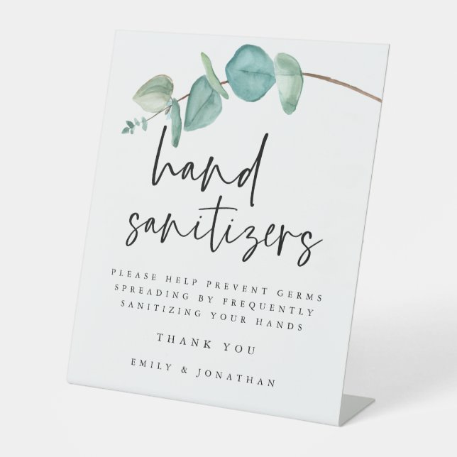 Elegant Blue Eucalyptus Hand Sanitizer Station Pedestal Sign (Front)