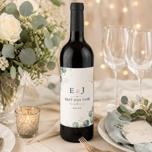 Elegant Blue Eucalyptus Wine Label