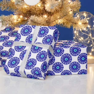 Elegant Blue Evil Eye Floral Geometric Art Pattern Wrapping Paper