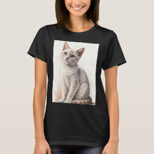 Elegant Blue-Eyed Cat Watercolor Illustration T-Shirt