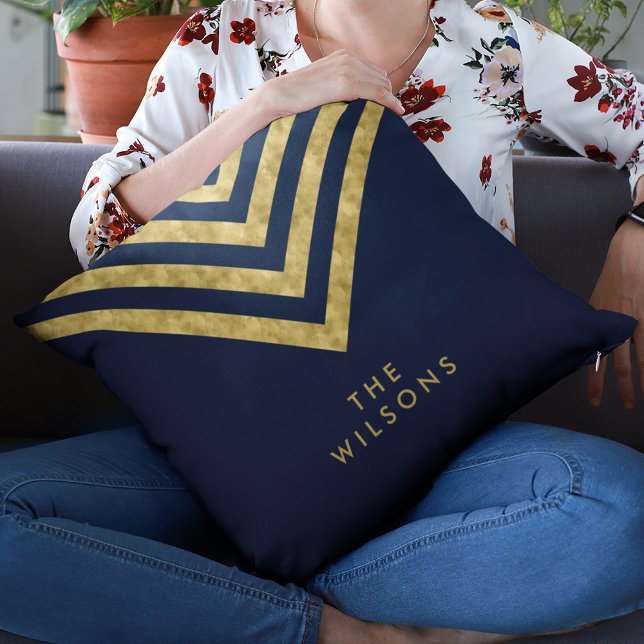 Elegant Blue Family Name Chevron Pattern Cushion (Creator Uploaded)