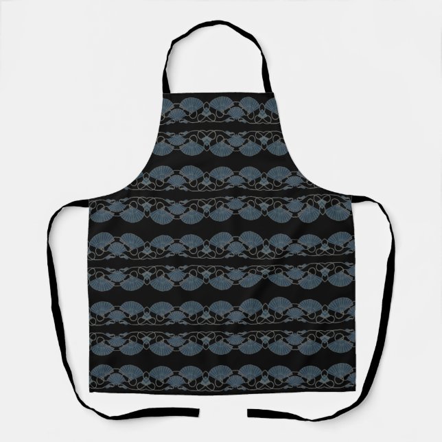 Elegant Blue Fan Apron (Front)