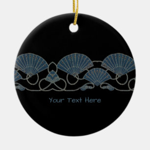 Elegant Blue Fan Ceramic Ornament