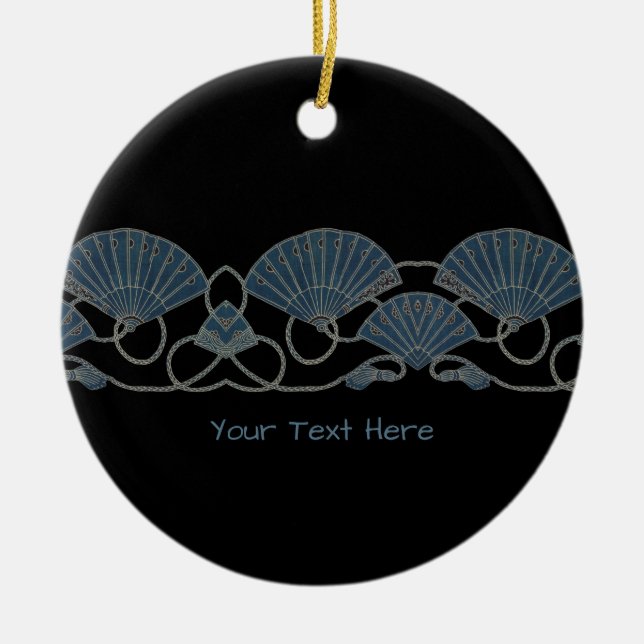 Elegant Blue Fan Ceramic Ornament (Front)
