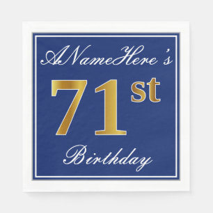 Elegant Blue, Faux Gold 71st Birthday; Custom Name Napkin