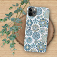 Elegant Blue Faux Gold Fantasy Mandala Art Pattern