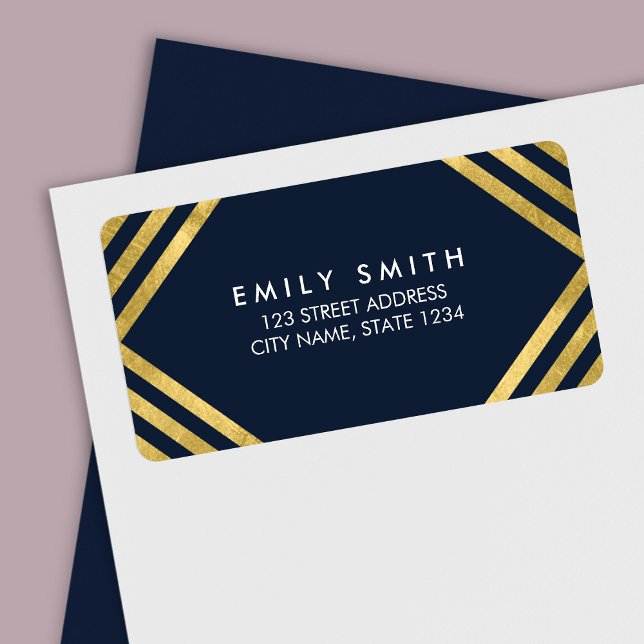 Elegant Blue Faux Gold Lines Address Label (Creator Uploaded)