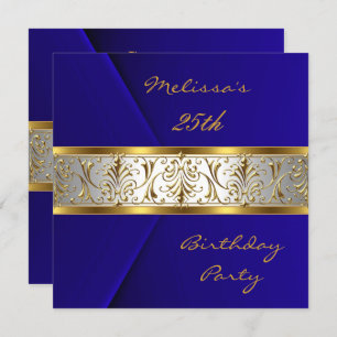 Elegant Blue faux Velvet gold Trim 25th Invitation