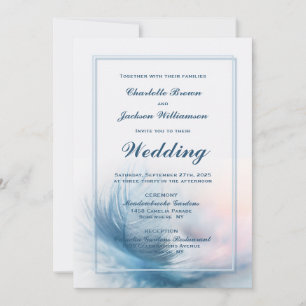 Elegant Blue Feather Wedding Invitation
