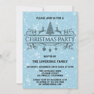 Elegant Blue Festive Holiday Christmas Party Snow Invitation