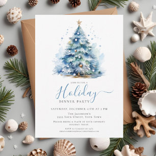 Elegant Blue Festive Holiday Dinner Party Invitation