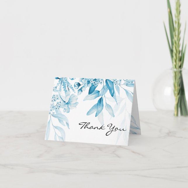 Elegant Blue Fine Art Floral Drop Thank You Card (Front)
