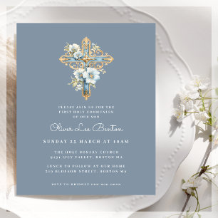Elegant Blue   First Communion Budget Invitation