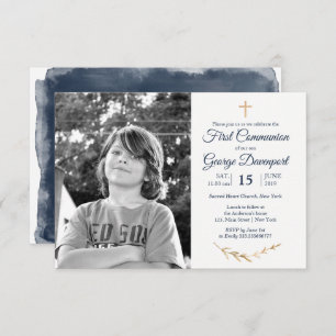 Elegant Blue First Communion custom photo Invitation