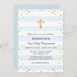 elegant blue first holy communion invitation card