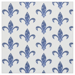 Elegant Blue Fleur de Lis Fabric