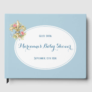 Elegant blue Fleur de Lys Boy Baby Shower Guest Book