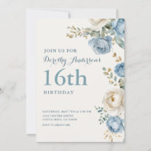 Elegant Blue Floral 16th BIrthday Party